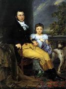 Joseph Denis Odevaere Portrait of a Prominent Gentleman with his Daughter and Hunting Dog oil painting on canvas